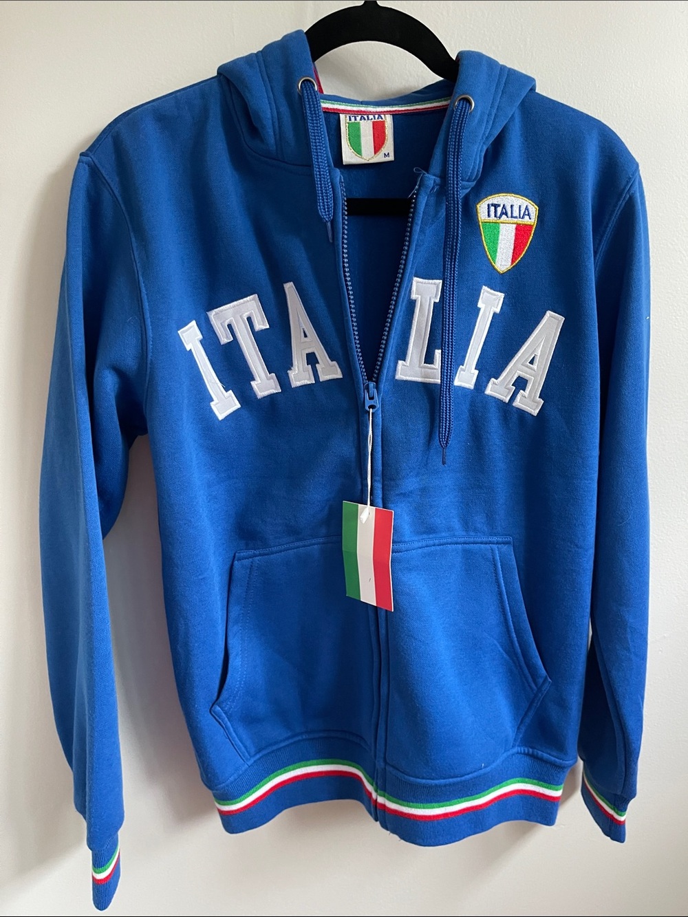 NWT Italina Blue Italia Full Zip Hoodie with Tricolor Trim Size M
